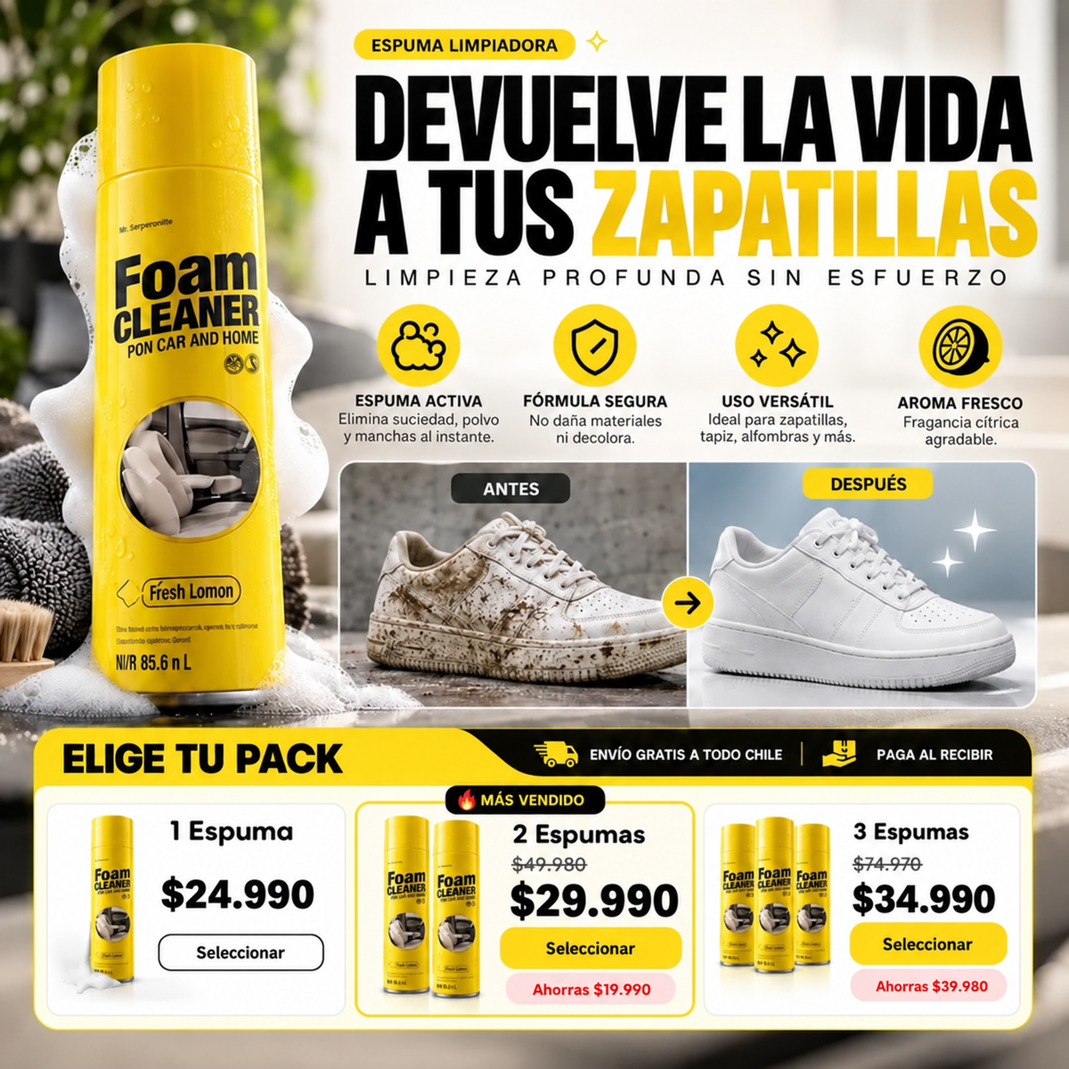 Foam Cleaner Multiuso – Limpiador en Espuma para Auto y Hogar