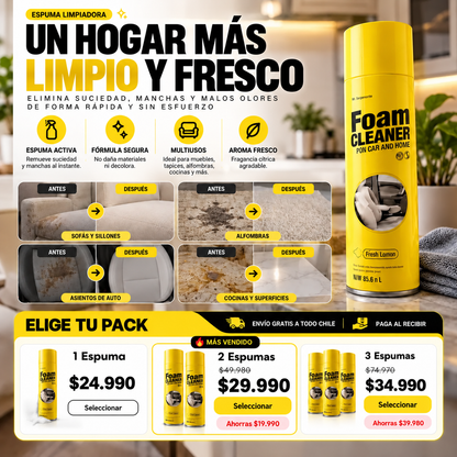 Foam Cleaner Multiuso – Limpiador en Espuma para Auto y Hogar