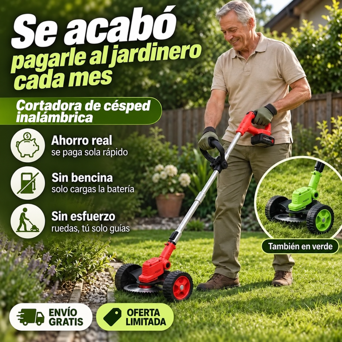 Cortadora de Césped Inalámbrica con 2 baterías 48v + accesorios