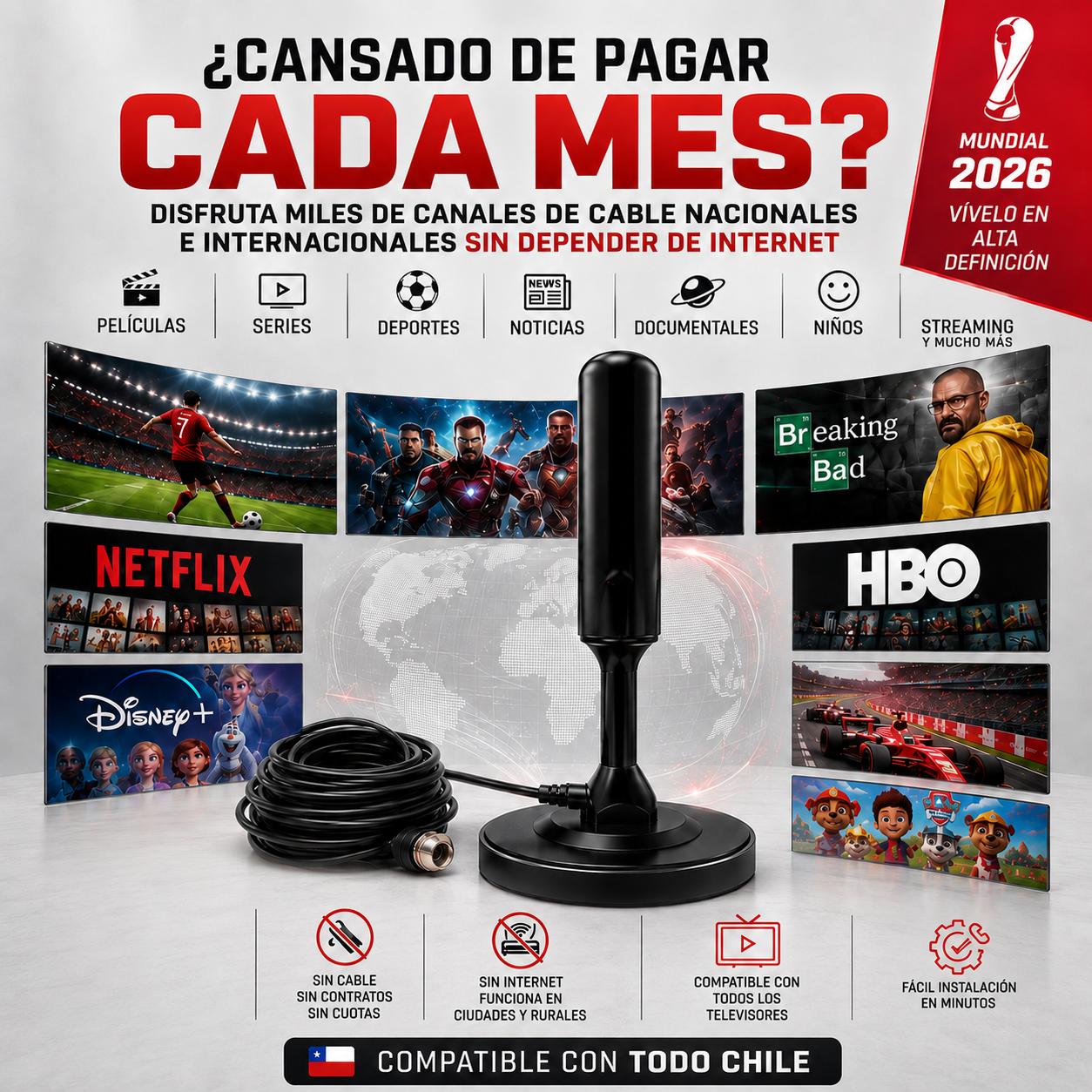Antena TV Digitall 4K UHD Profesional +3000 Canales